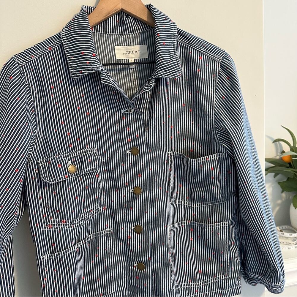 THE GREAT. Navy Blue White Red Star Button Front Jacket 1 Small - Picture 7 of 14